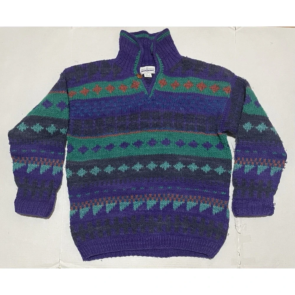 Amos & Andes‎ Imports Mens Wool Sweater Size Large Fair Isle Geometric Pullover